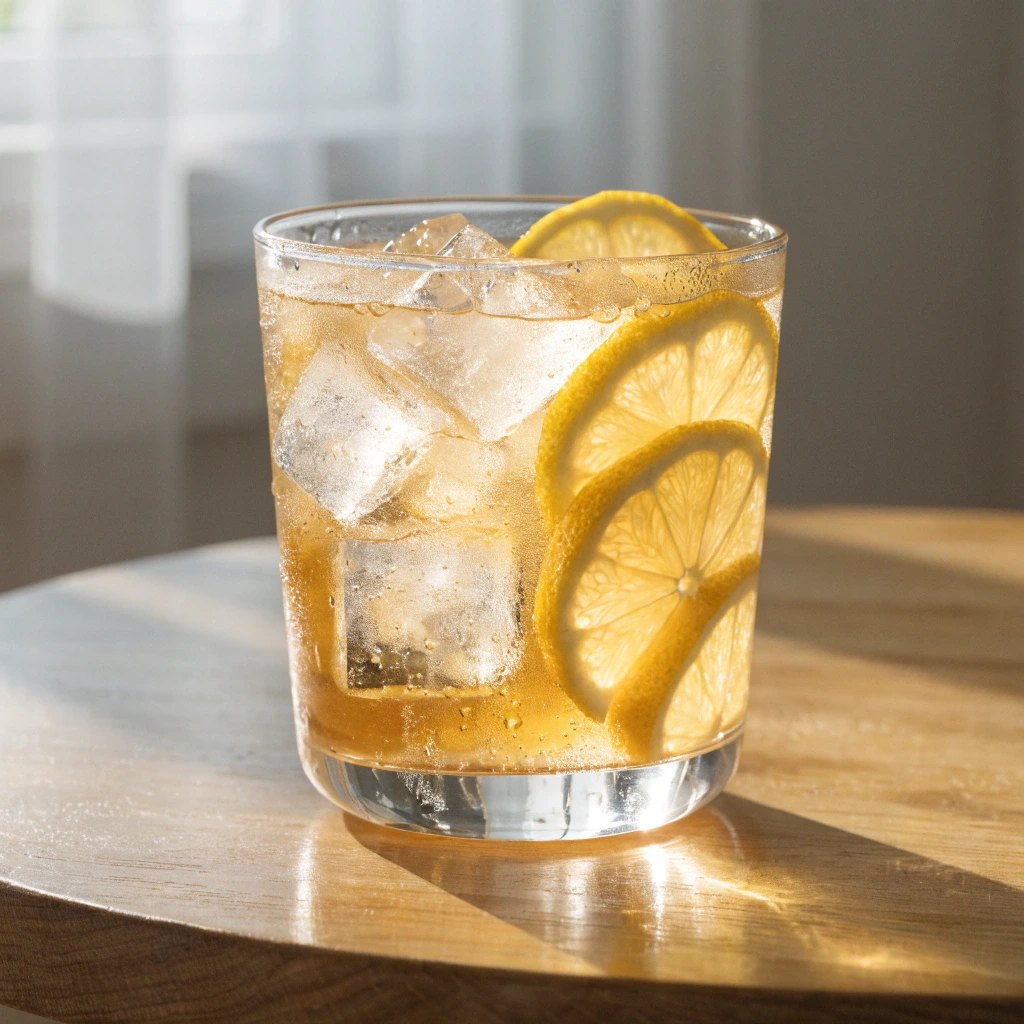 gelatin trick recipe drink with lemon slices and ice served in a glass