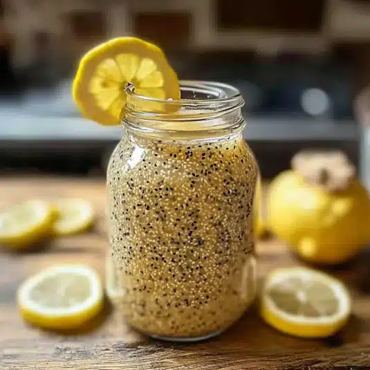 Natural Zepbound recipe beverage featuring chia seeds, lemon juice