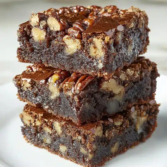 pecan pie brownies topped with whole pecans and caramelized pecan filling, cut into squares and arranged on parchment paper