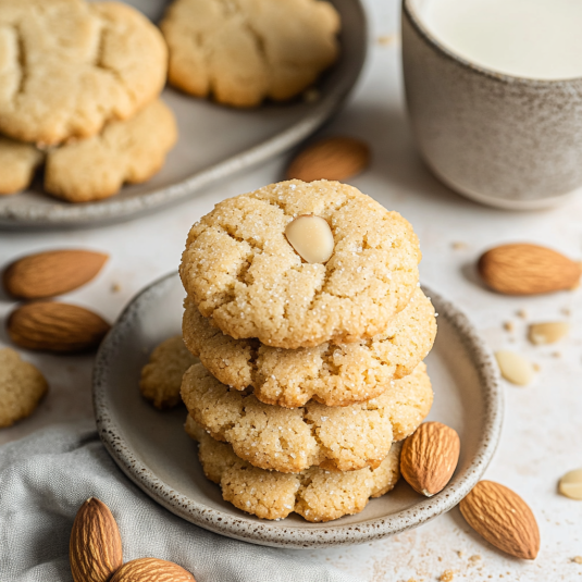 almond cookies made with almond flour, topped with sliced almonds
