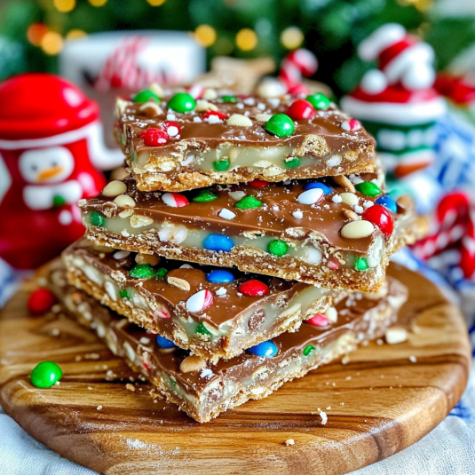 Christmas Crack made with saltine crackers, buttery toffee,