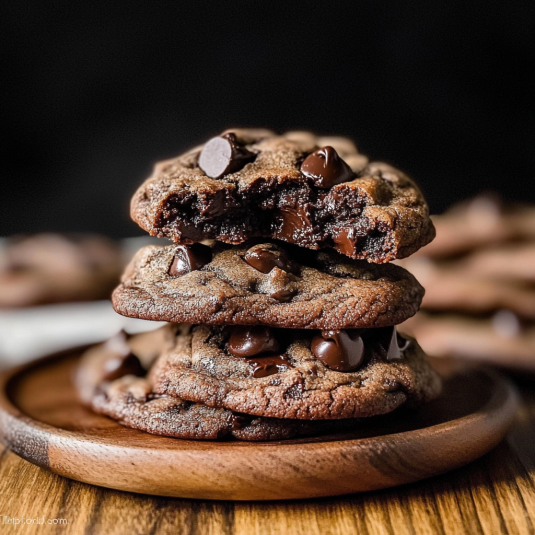 double chocolate chip cookies with rich cocoa dough and melted chocolate chips