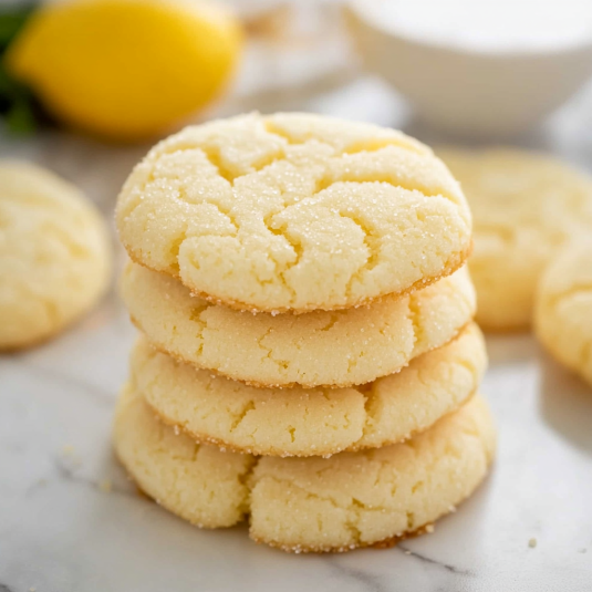 chewy lemon sugar cookies stacked