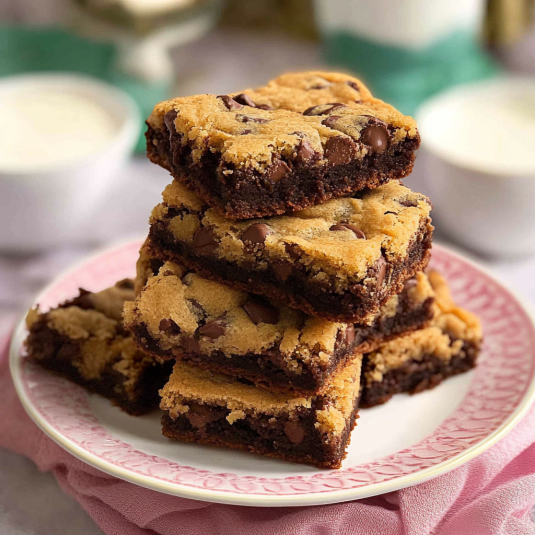 Brookies brownie cookie bars with a fudgy chocolate brownie base and a soft chocolate