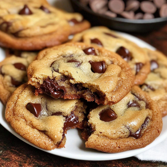 Brown butter chocolate chip cookies with crispy edges, chewy centers, and melted chocolate chunks