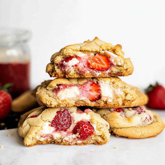 Soft strawberry cheesecake cookies with a creamy cheesecake