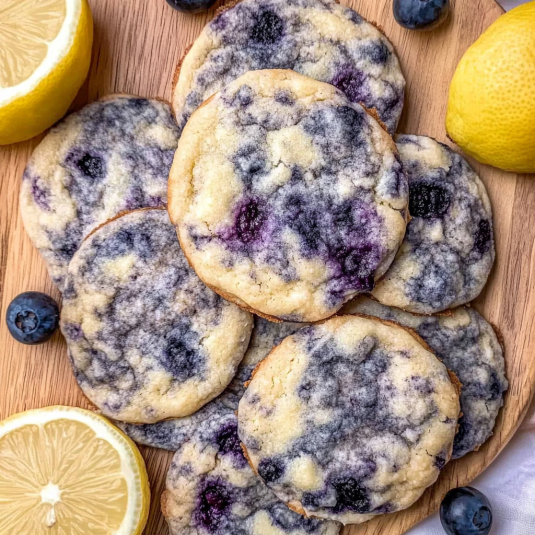 Soft Lemon Blueberry Cheesecake Cookies with jammy blueberries and creamy center