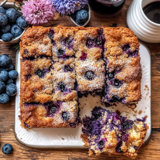 blueberry coffee cake with cinnamon streusel topping