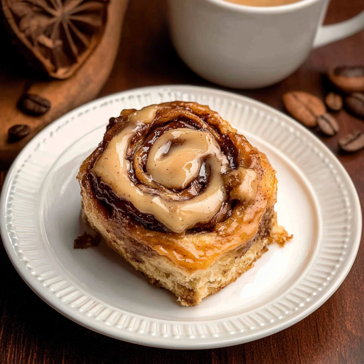 coffee cinnamon rolls topped with creamy espresso frosting
