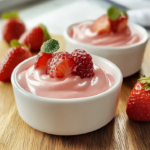 Finished fluffy protein Jell O recipe made with non fat Greek yogurt and fresh strawberries